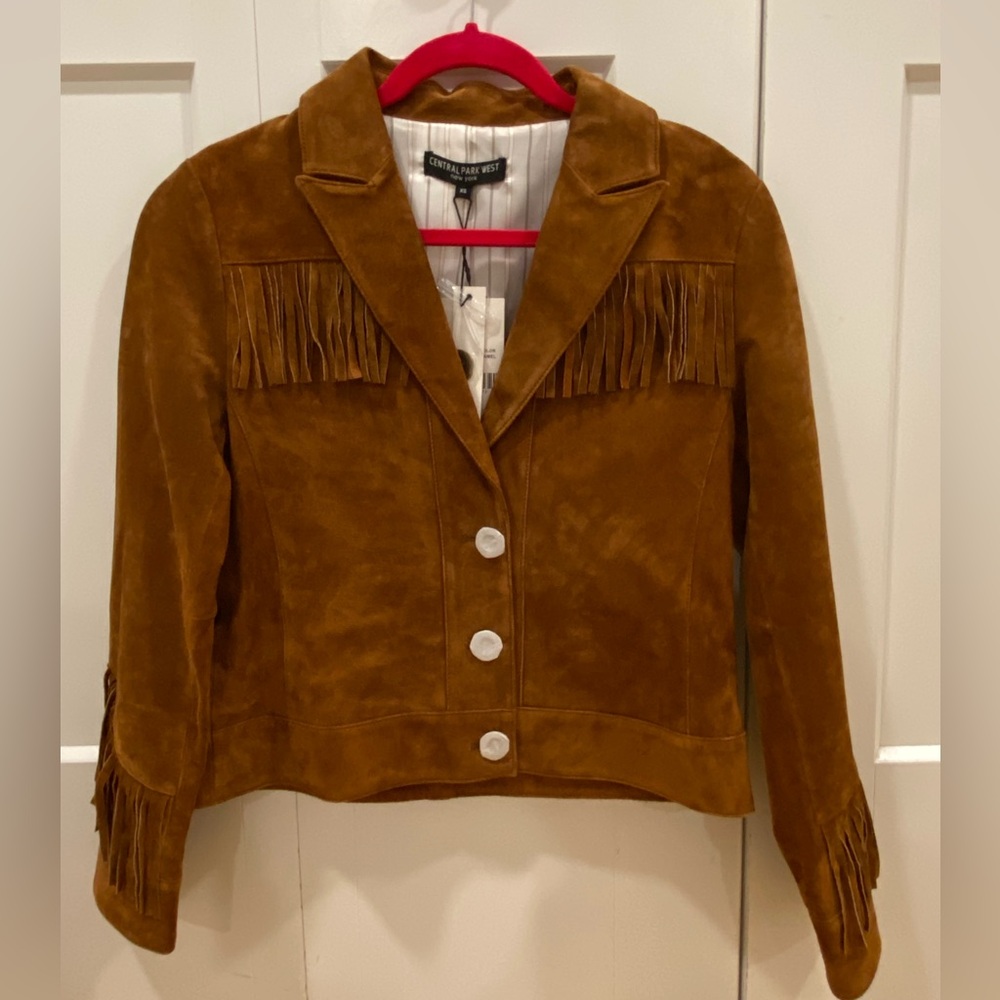 Central Park West Fringe Suede Jacket - Cognac Brown - Picture 3 of 10